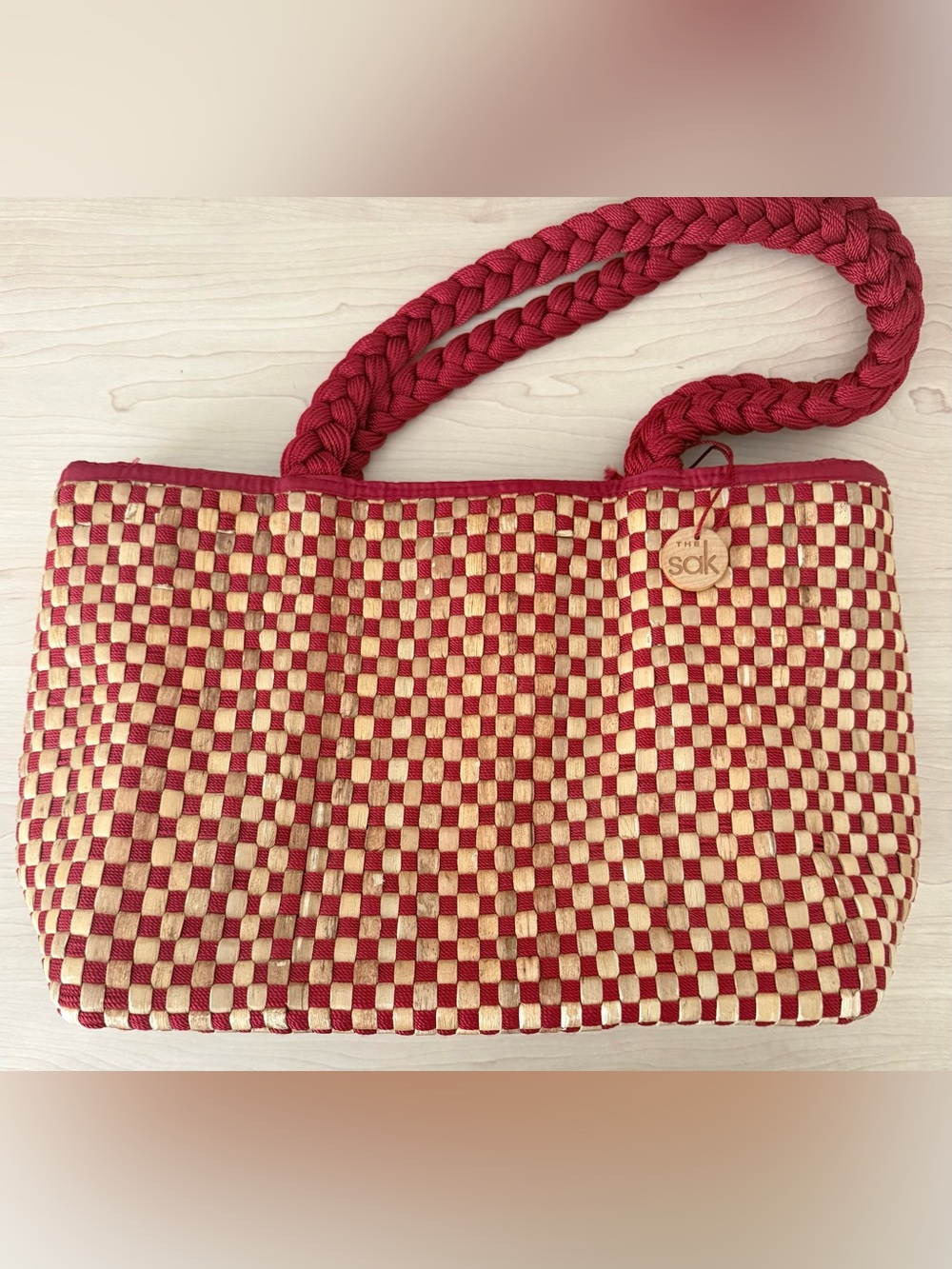 The Sak Red and Tan Woven Tote